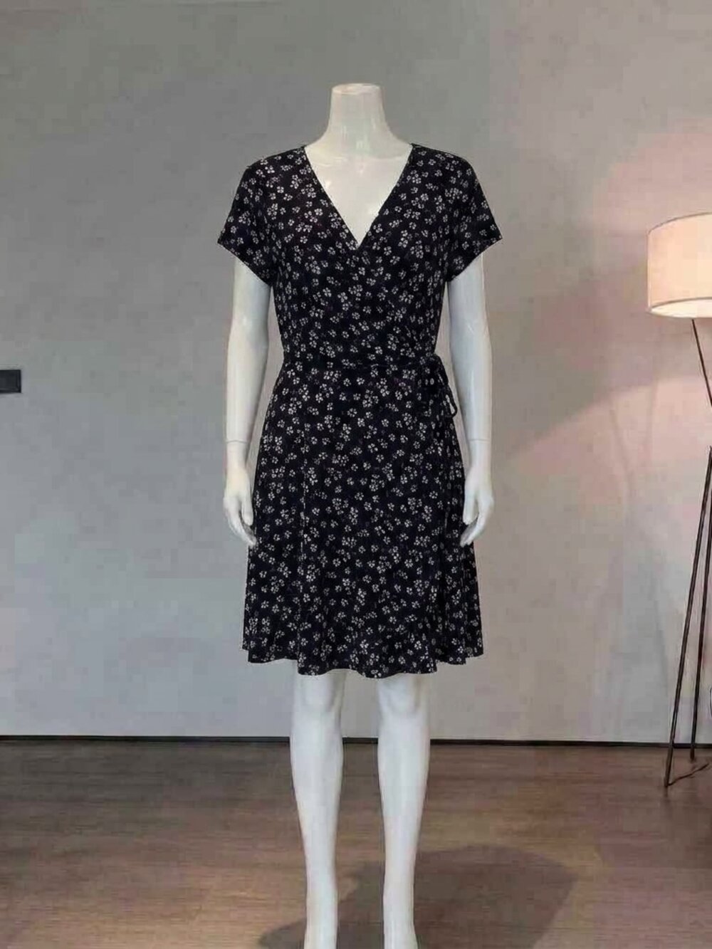 VINTAGE Joe Boxer Black Floral Faux Wrap Dress Size Small Kmart Sears